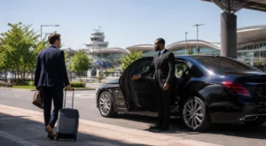 Black luxury sedan traveling from Annapolis to BWI Airport